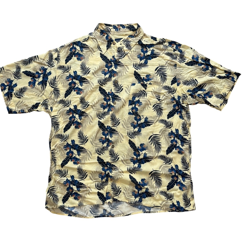Puritan Mens Short Sleeve Button Up Tropical Floral Print Shirt Size Large